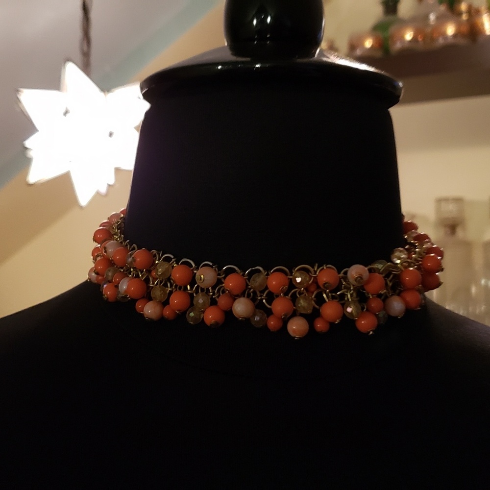 Vintage Womens Costume Red Beaded And Chain Choker